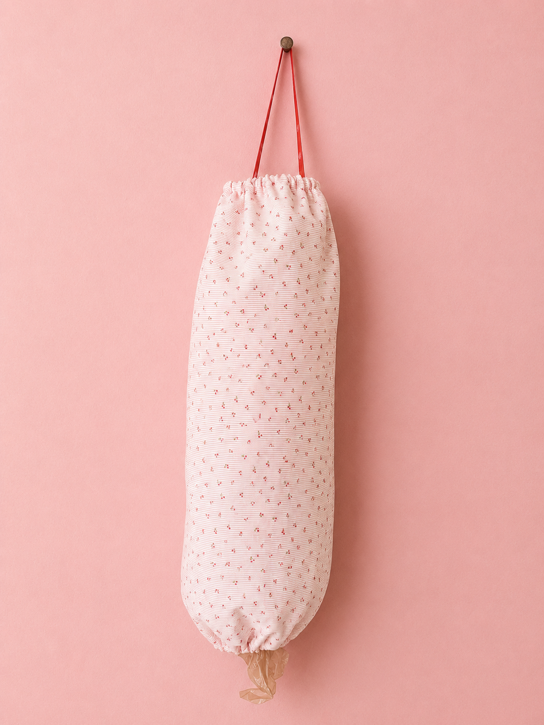 Long Fabric bag with a floral pattern on a pink background