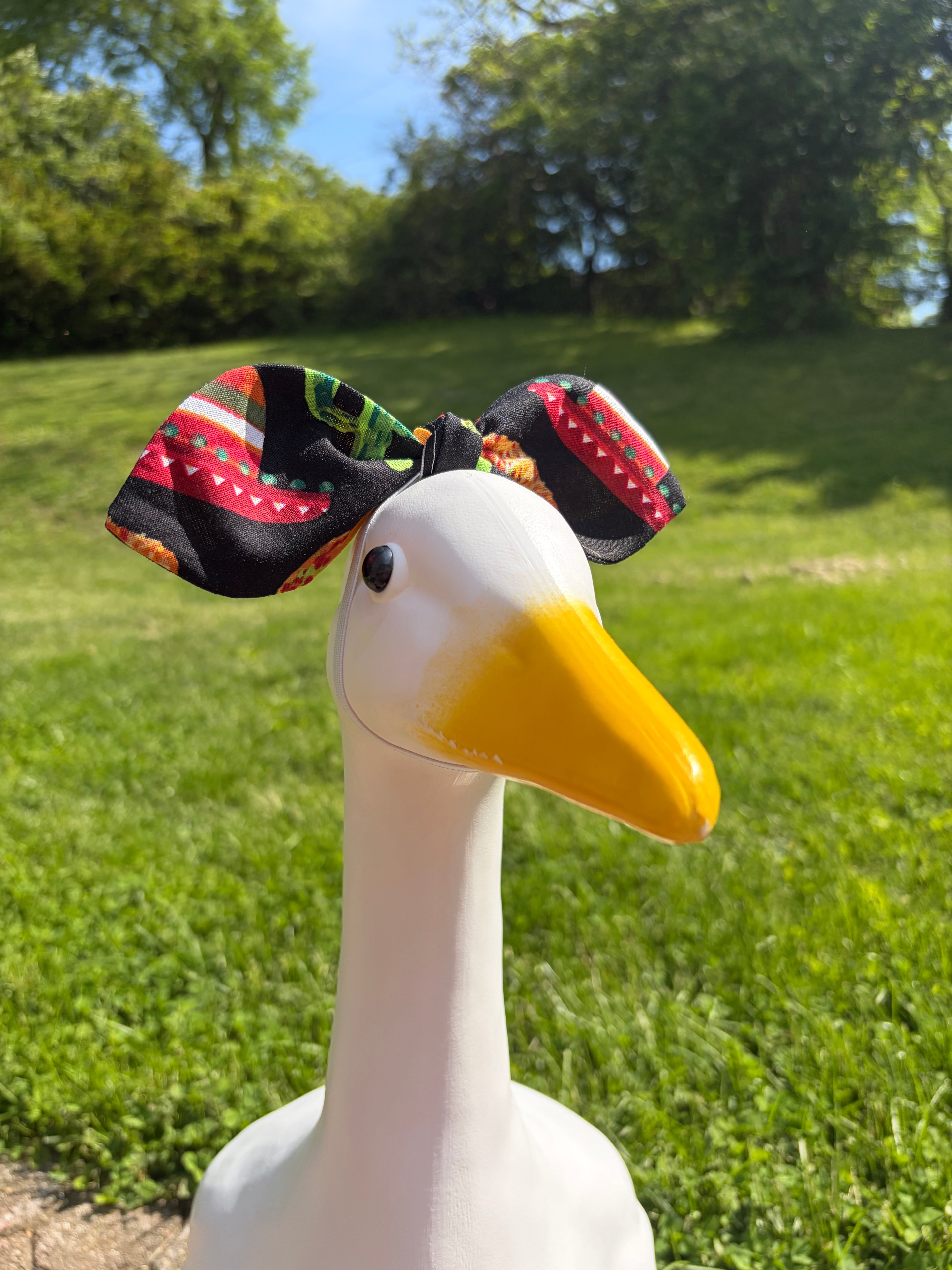 porch goose with Cinco de Mayo themed bow